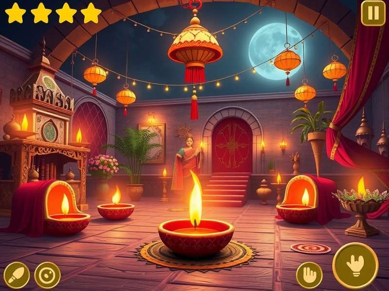 Diwali Dungeon game screenshot showing festival decorations and RPG elements